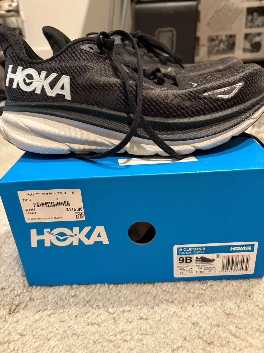 Hoka Black and White Women's Athletic Running Shoes